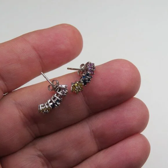 $1650 10k White Gold3/4 Carat Blue Yellow Pink SapphiresEarring